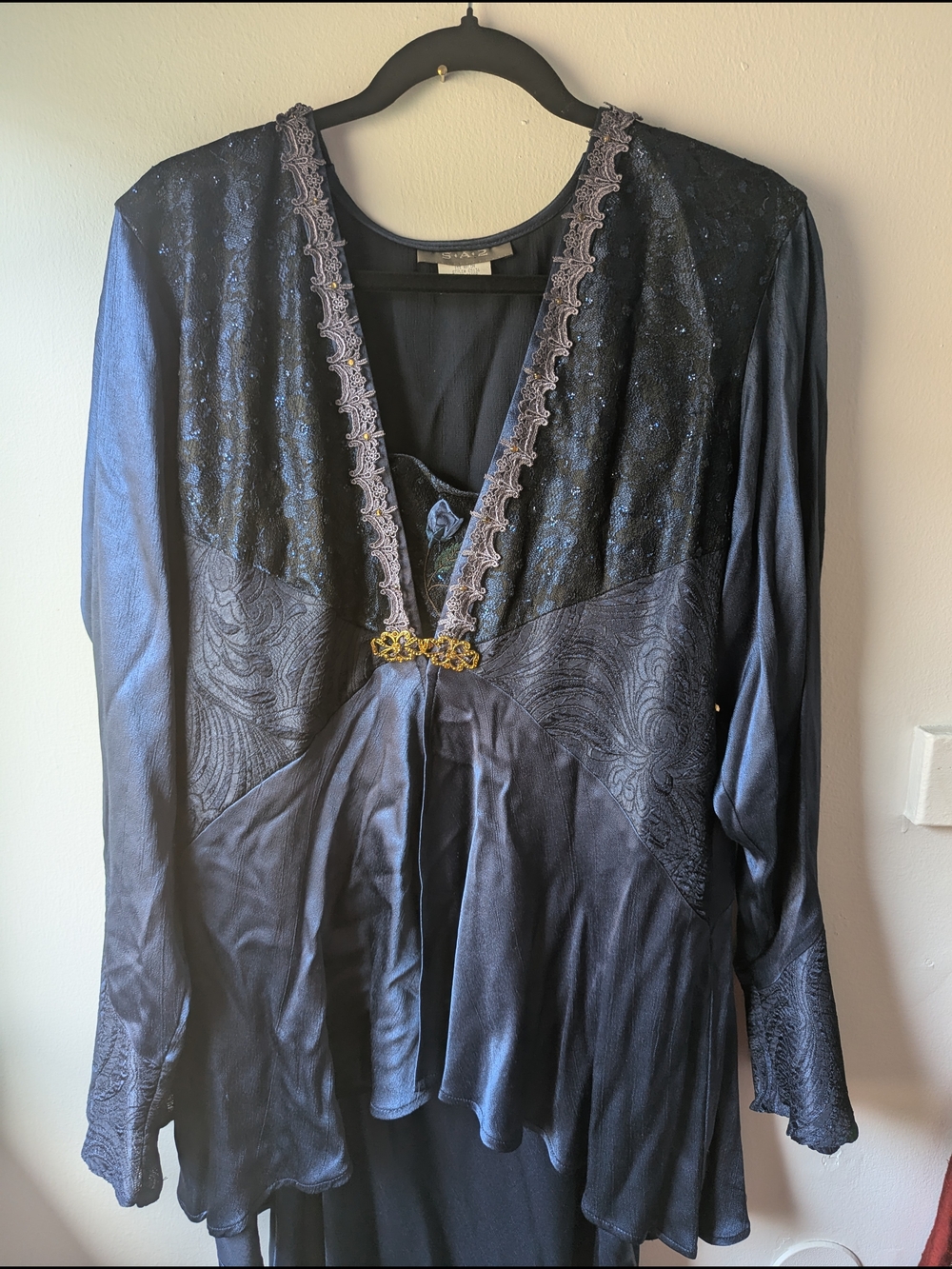 Navy Lace-Trim Formal Maxi Dress With Peplum Jacket Size 14